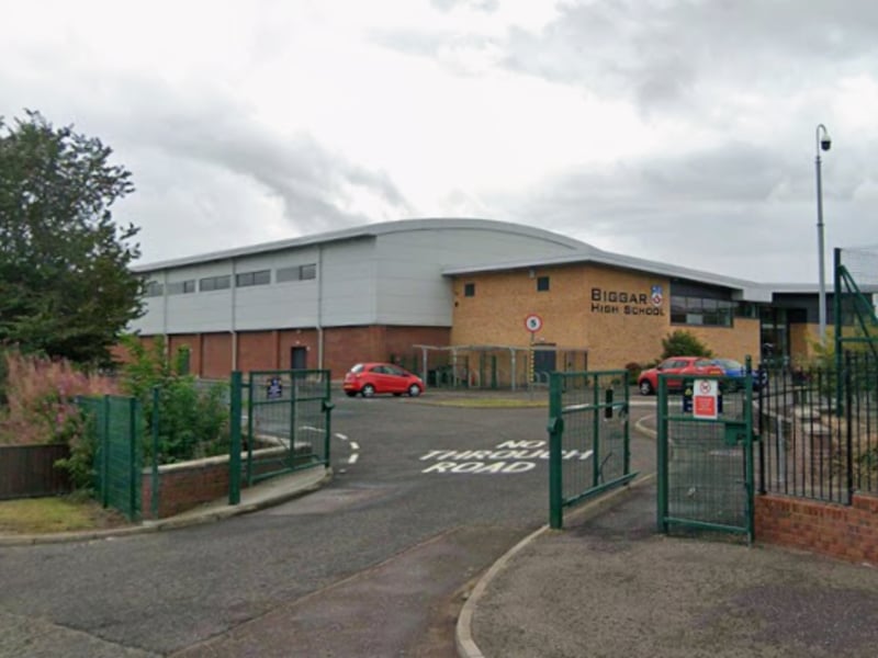 Biggar High School completes the top five best performing secondaries in South Lanarkshire for exam results, with 54 per cent of pupils achieving a minimum of five Highers. Of the school's 620 pupils, 4.5 per cent come from 'deprived' families.