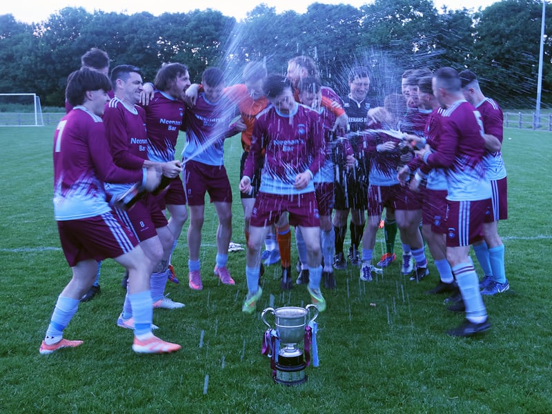 Broadford United celebrating winning the Desmond Cup