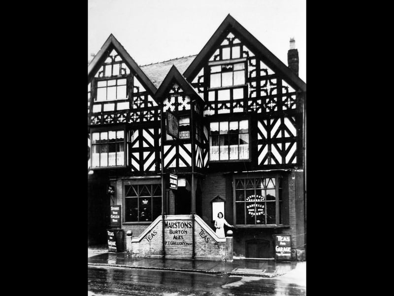 A nostalgic postcard view of Ye Olde Star Hotel, Market Drayton, with “Proprietor P T Gregory” and “Photo A E Adams” noted on the image. The scene captures the hotel as it appeared in a bygone era, offering a glimpse of the town’s historic hospitality trade. The undated, unfranked postcard, likely from the 1930s, contains no message and was loaned by Bridgnorth postcard collector Ray Farlow.