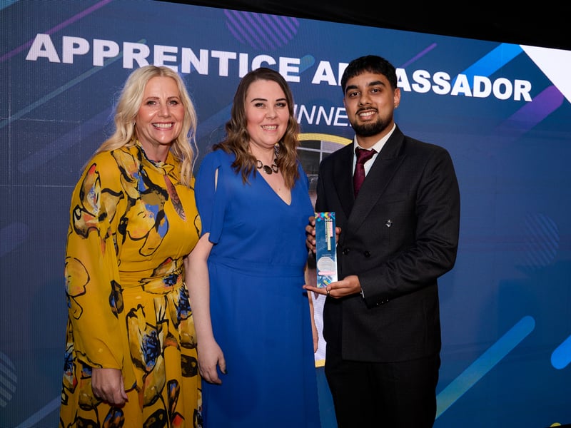 Winner: Jashanpreet Ralla, HSBC UK.
Award presented by Claire Schofield, Curriculum Leader and Christina Cooper, Apprenticeships Manager.
Highly Commended: Amy Wheatley, Equans Regeneration Ltd.
