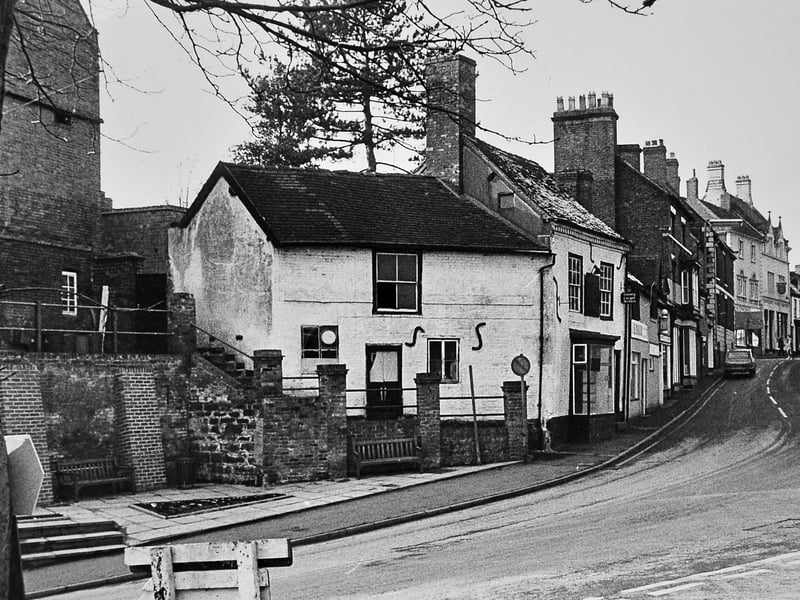 A nostalgic view of the top of Phoenix Bank and the bottom of Market Drayton High Street on February 14, 1978. On the far right stands the Stag’s Head Inn.