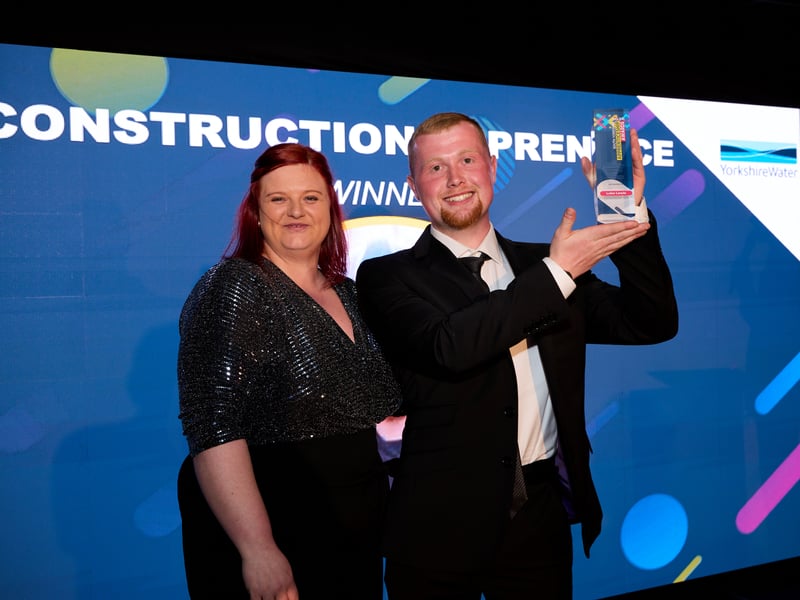 Winner: Luke Lewis, of Dalton Roofing, with Lucy Parr, Funded Learning Adviser at sponsor Yorkshire Water.
