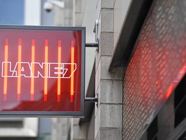 The striking new Lane7 exterior signage welcomes visitors on Albion Street ahead of the grand opening inside Trinity Leeds.