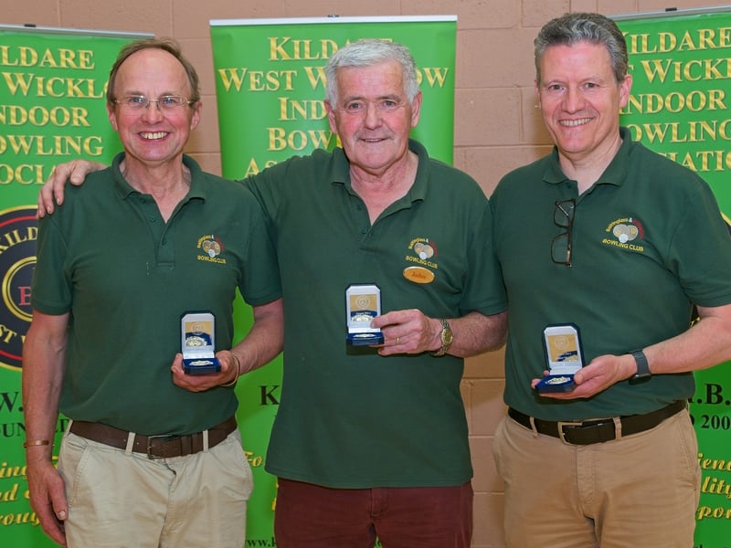 2nd Place, Div 1: Edward Lawrence, John Kehoe and Angus McDonogh of the Baltinglass / Kiltegan Bowls Club Team