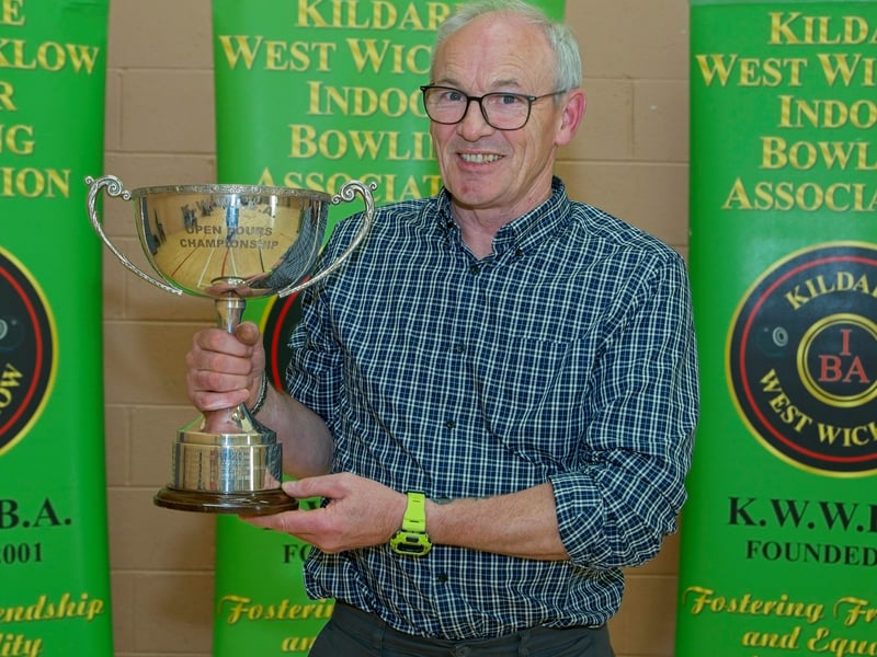 Open Fours Championship winners, Kildare Bowls Club -  Pictured above is Mark Caldwell, with the winning trophy; other team members were Margaret Gorry, Peter McArdle, Thomas Smith. Mark and Margaret were also runners-up in the Open Pairs.