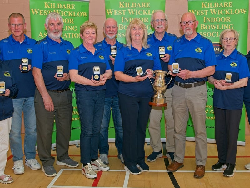 Winners Div 2 - Castlemitchell Bowls Club Team: Lily Bracken, Dave Mulhall, Thomas Harris, Treasa Harris, Oliver Swords, Marie Campi, John Cuddy, Martin Murphy, Breeda Cuddy, Freda Joyce