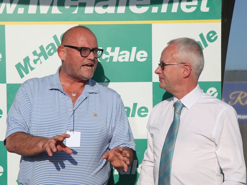 At Ballinrobe Races, pictured was Billy McHale(McHale) and  Dr.Ronan Tynan, whose horse A StoirÃ­n was the winner of The McHale Orbital Flat Race of €11,000.