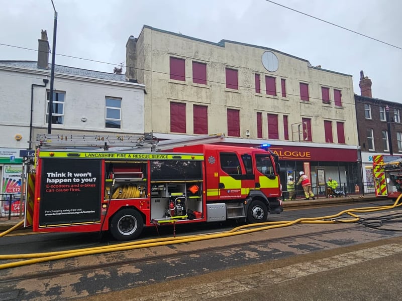 Lancashire Fire and Rescue tackle major fire at empty Ex-Catalogue Outlet in Lord Street, Fleetwood