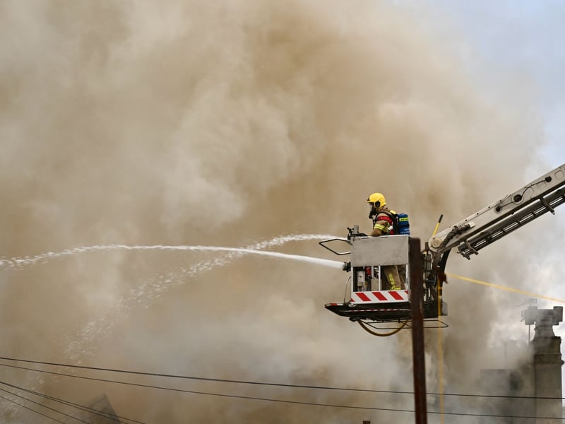Firefighters are responding to a major fire at the former Ex Catalogue store and M&S in Lord Street, Fleetwood. Huge flames and thick black smoke can be seen billowing across the town