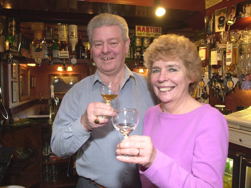 Landlord and landlady Dave and Norma Fox at the Shakespeare pub on the corner of Well Road and Anns Road, Heeley, Sheffield, in 2001