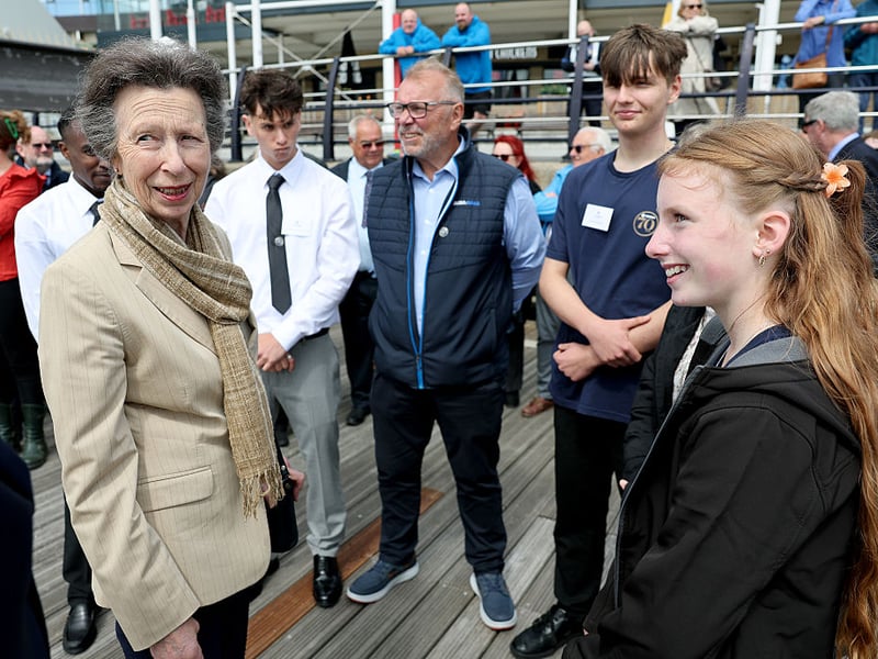 Princess Anne, Princess Royal chats to young crew during a visit to Tall Ships Youth Trust at Gunwharf Quays Marina on June 04, 2026 in Portsmouth. (Photo by Chris Jackson/Getty Images for Tall Ships Youth Trust)