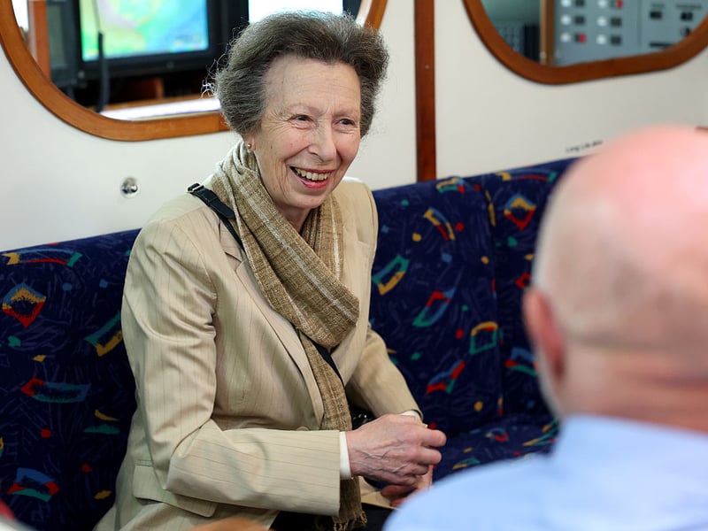 PORTSMOUTH, ENGLAND - JUNE 04: Princess Anne, Princess Royal chats to young crew and staff during a visit to Tall Ships Youth Trust at Gunwharf Quays Marina on June 04, 2026 in Portsmouth. (Photo by Chris Jackson/Getty Images for Tall Ships Youth Trust)