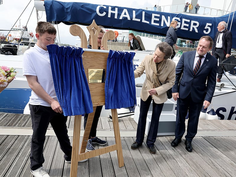 Princess Anne, Princess Royal unveils a plaque during a visit to Tall Ships Youth Trust at Gunwharf Quays Marina on June 04, 2026 in Portsmouth. (Photo by Chris Jackson/Getty Images for Tall Ships Youth Trust)