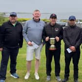 Pictured at the Galway masters Pitch & Putt competition at the Mellows club in Renmore were, from left: James Flemming (final 18), Frank Naughton (intermediate winner), James McLoughlin (2nd overall), Dave O'Connell (overall winner), Kevin Walsh (3rd overall), and Terry Lee (junior winner).