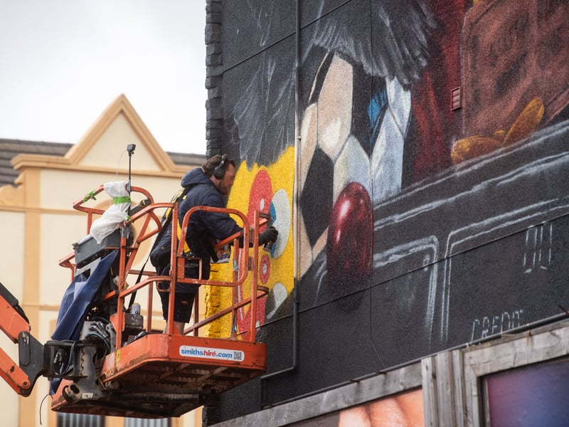 Mural in South Shore being painted by Christian Fenn AKA SECA and Hayley Garner AKA AYLO