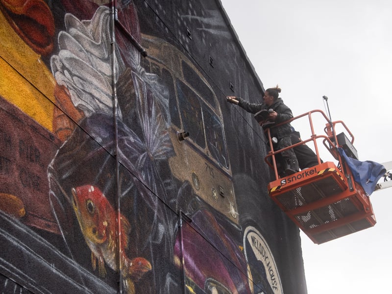 Mural in South Shore being painted by Christian Fenn AKA SECA and Hayley Garner AKA AYLO