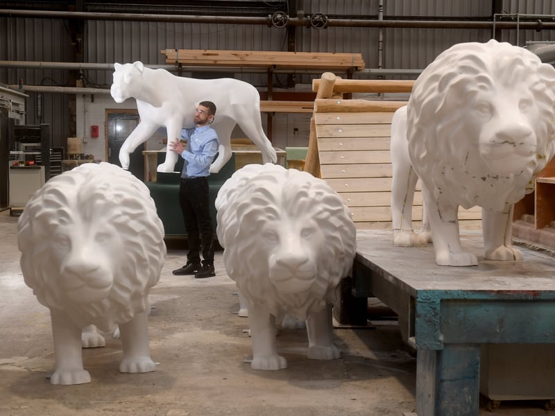 The undecorated lions in 2025 before the artists of SOuth Yorkshire got their paws on them.