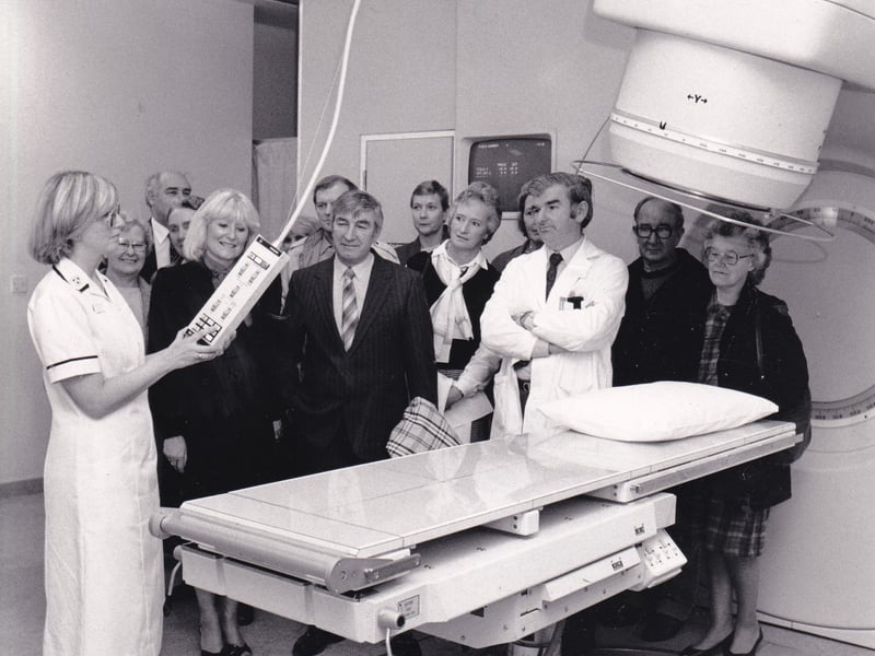 Pauline Searle, superintendent radiographer, left, explains the operation of a linear accelerator - part of the £1.5 million extension to radiotherapy services at Chapel Allerton Hospital during an open day in November 1986.