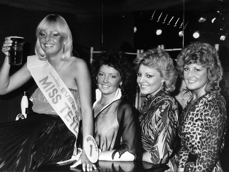 Wendy Pratt, 18, winner of the Yorkshire Evening Post's Miss Tetley Contest, held at Foxes, Mexborough Arms, Harrogate Road, Chapel-Allerton, Leeds, in November 1983. Wendy, who was representing the Old Halfway House, Horbury, near Wakefield, is pictured with runners-up Susan Lane, 23 (North eastern Hotel, Castleford), Sally Ann Johnson, 18 (Queens Arms, Chapel-Allerton, Leeds), and Sharon Hoddy, 22 (Robin Hood, Undercliffe, Bradford).
