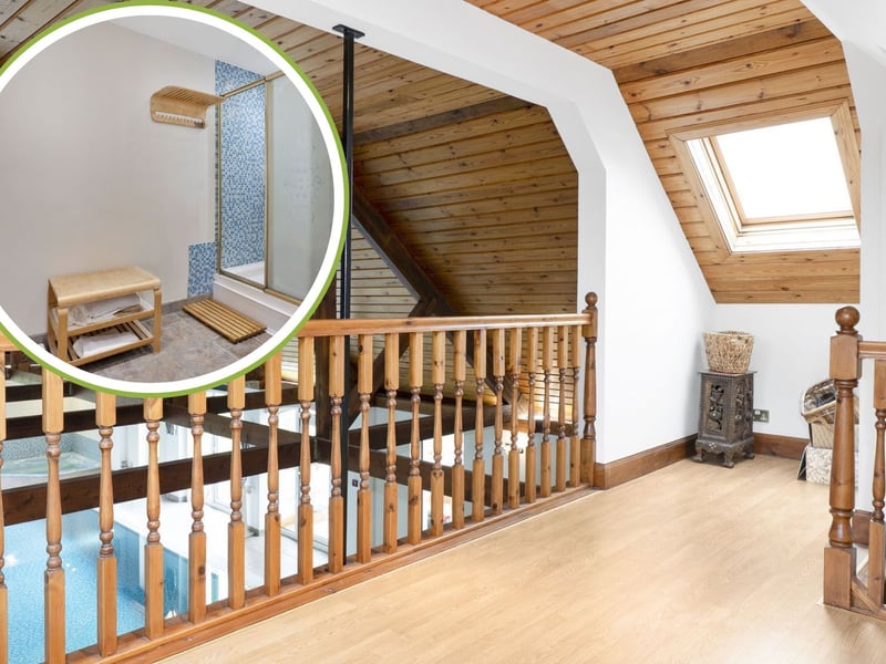 The indoor heated swimming pool also has an upper viewing space offering a wonderful view over the pool and the expert craftsmanship of the timber vaulted ceiling. As well as a changing/shower room, and a separate WC.