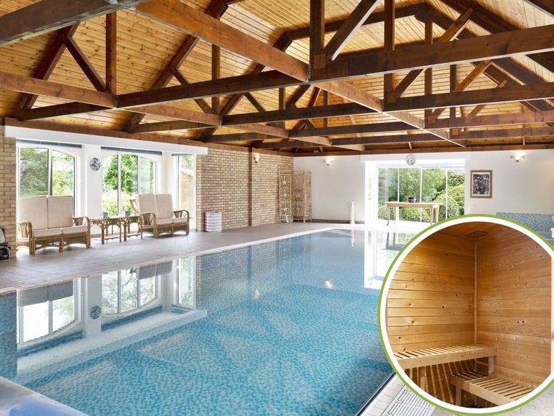 The home’s centrepiece is a massive indoor swimming pool with a double-height ceiling and multi aspect glazing. Nothing short of spectacular, this heated pool provides a true spa experience, complete with a hot tub and sauna.