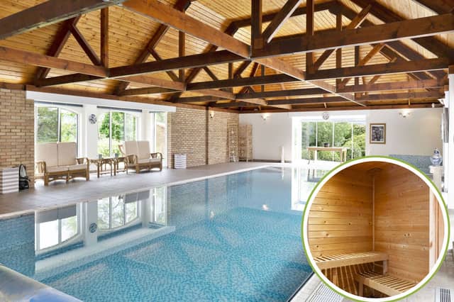 The home’s centrepiece is a massive indoor swimming pool with a double-height ceiling and multi aspect glazing. Nothing short of spectacular, this heated pool provides a true spa experience, complete with a hot tub and sauna.