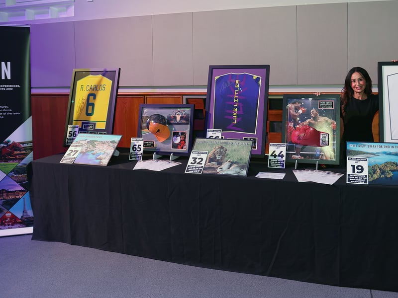 Silent auction items at the Express and Star Business Awards 2026 at the Halls, University of Wolverhampton.