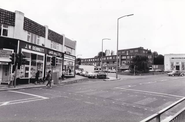 Shops on Harrogate Road pictured in October 1985.