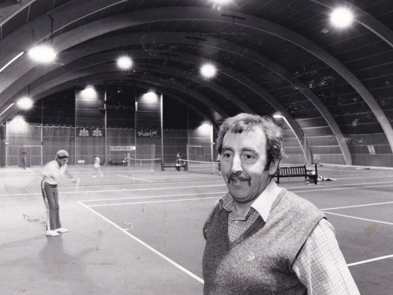 Chapel Allerton Lawn Tennis & Squash Club in February 1985. Pictured is club manager Bill Lumsden on the indoor tennis complex.