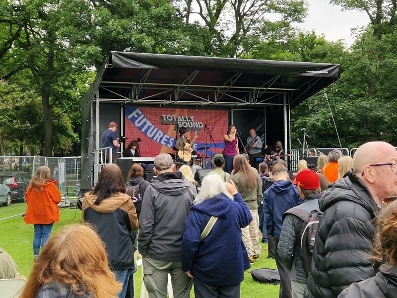 Another band entertaining the large crowds on the Meadows, this time at the Totally Sound stage.