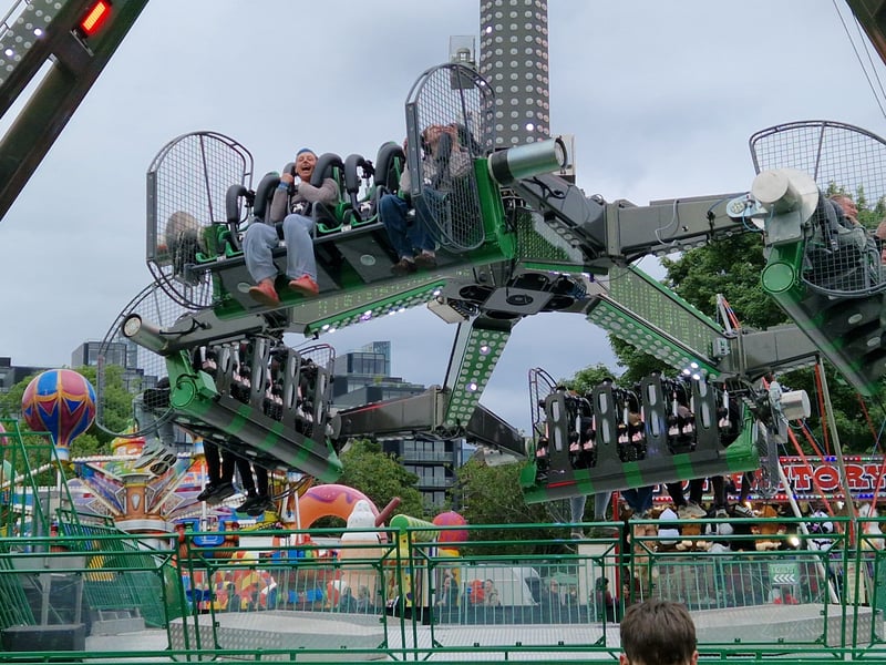 There was also a large funfair on offer at the festival, with these thrill-seekers flown through the air at great speeds.