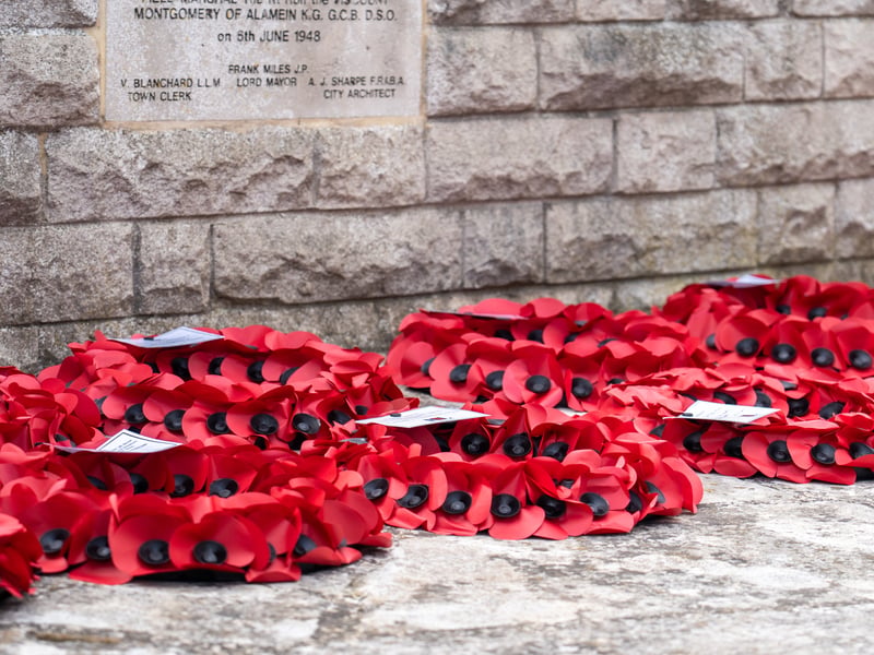 Wreaths laid at the D Day Memorial Service at the D Day memorial Stone in Southsea.  
Pictured by Alec Chapman