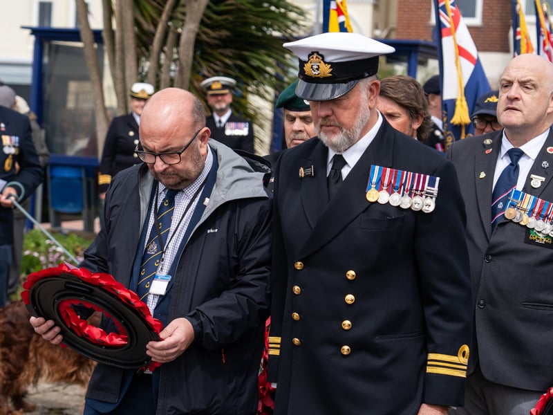 D Day Memorial Service at the D Day memorial Stone in Southsea. Pictured is Steve Pitt Leader of Portsmouth City Council and Lt Commander Steve Cass. Pictured by Alec Chapman