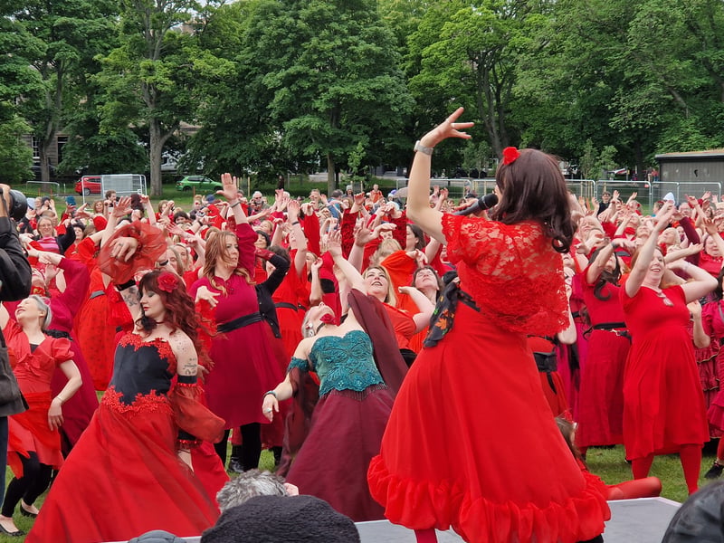 The Kate Bush dancers going through their paces before the big Wuthering Heights performance on Saturday.