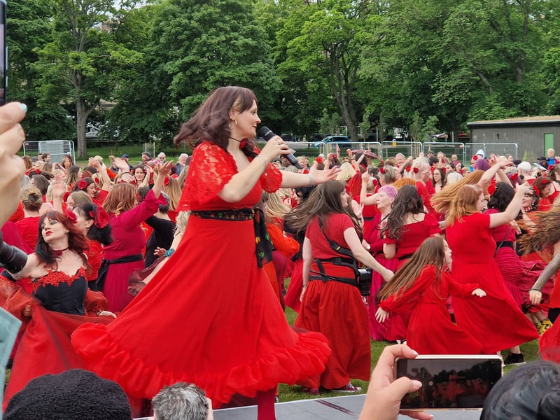 Hundreds of women paid a dance tribute to Kate Bush's hit single Wuthering Heights, recreating her iconic dance in the music video.