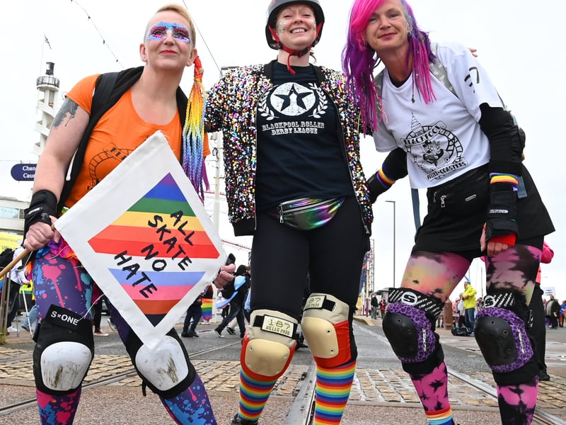 Colourful skaters taking part in the parade celebrations.