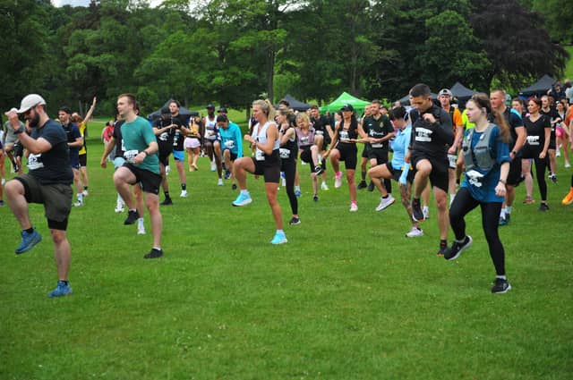 There was warm-up exercises before the races got underway.
