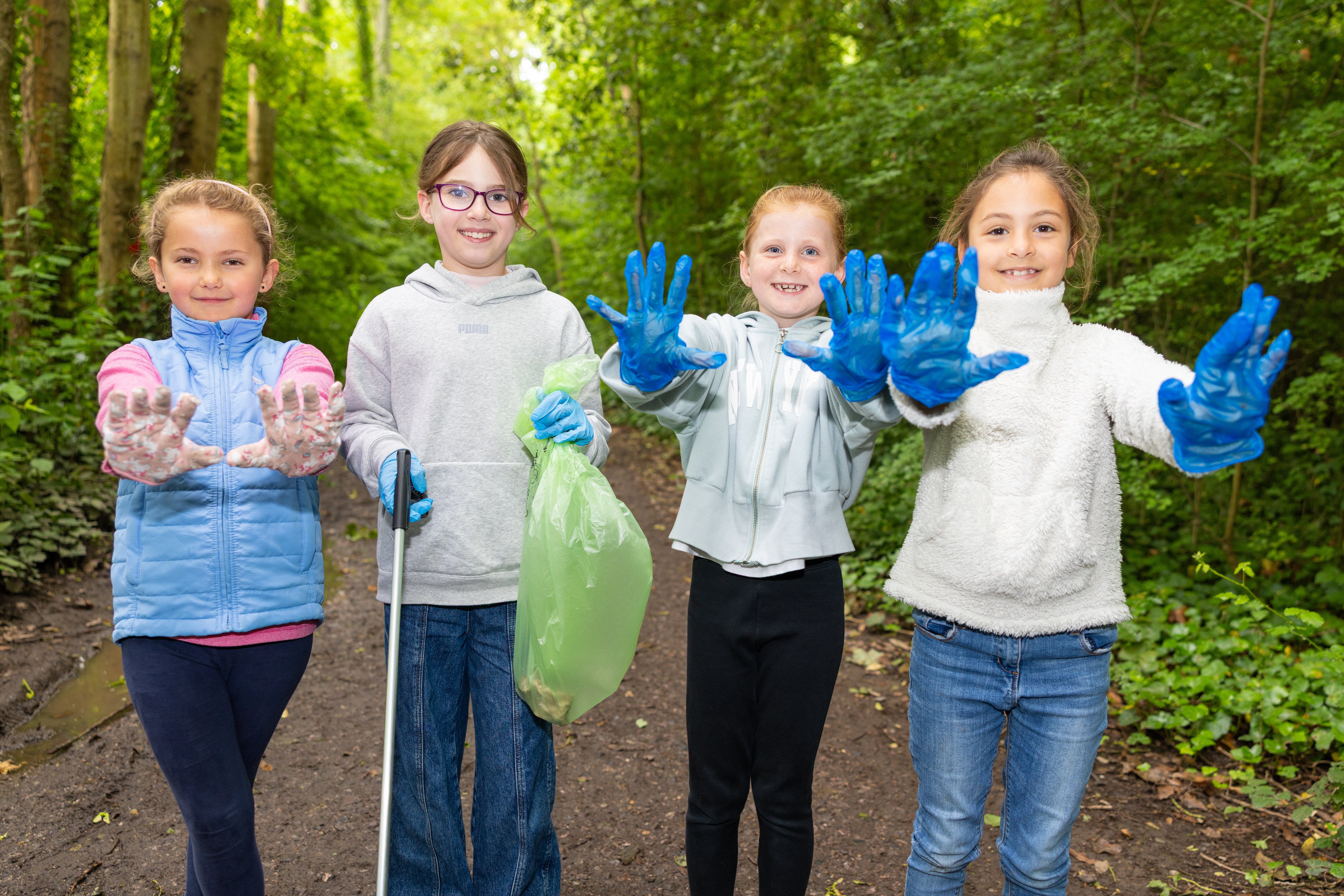 From left, Lyra, Molly, Imogen and Aurelia picking up rubbish
