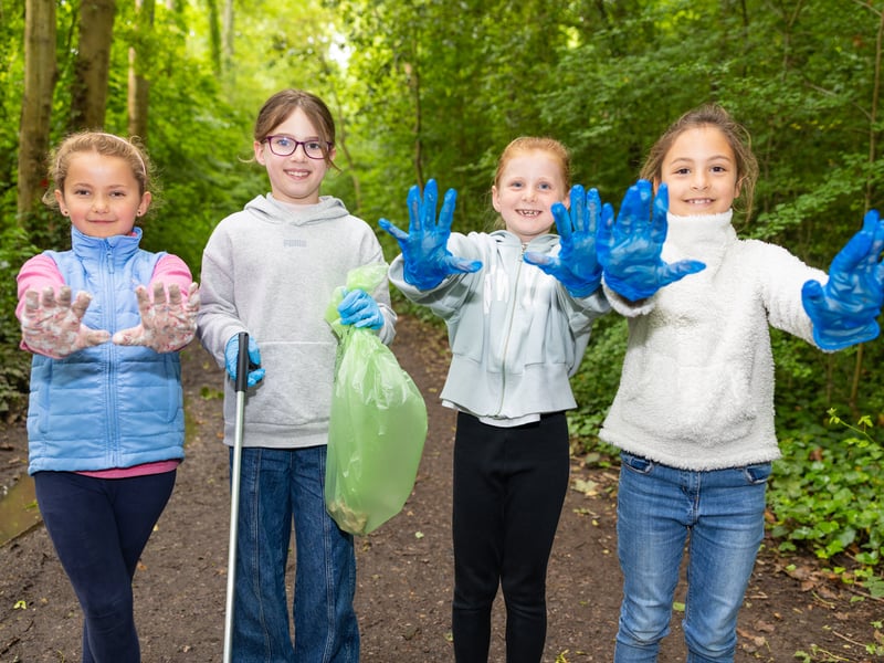 From left, Lyra, Molly, Imogen and Aurelia picking up rubbish