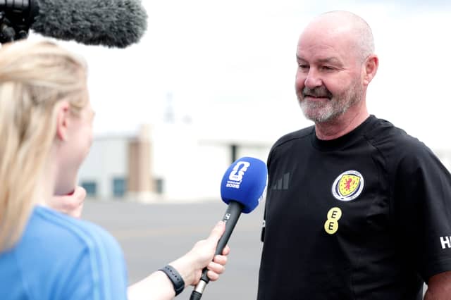 Scotland Manager Steve Clarke being interviewed ahead of the FIFA World Cup 2026 at Charlotte Douglas International Airport.