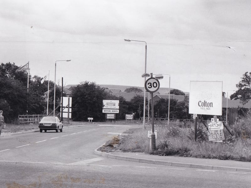 The entrance to Colton village pictured in August 1985.