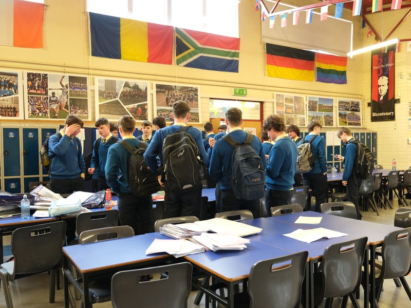 Students gathered in the assembly hall after Maths Paper 1