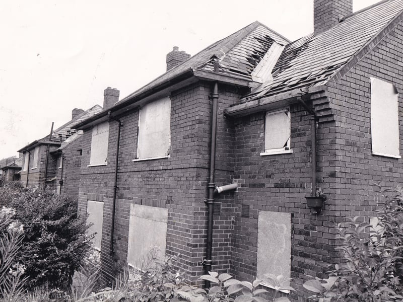 Vandalised homes on Brander Mount pictured in August 1986.