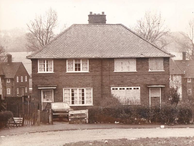 Tale of woe in April 1980... a boarded up council house on Gipton Square.
