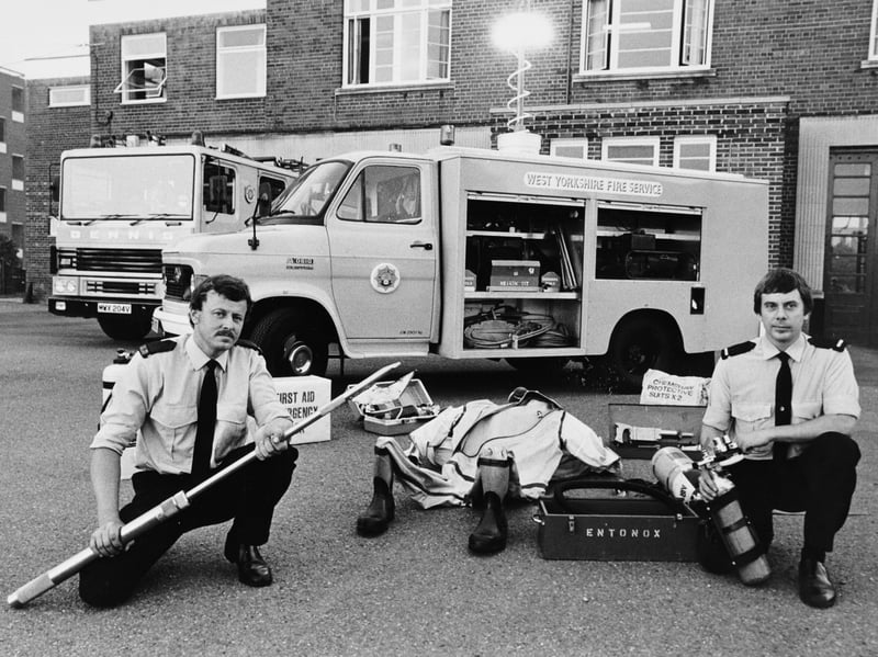 August 1982 and a new emergency tender has been brought into service at Gipton Fire Station to deal with special calls. The tender is pictured outside the station with its Red Watch crew, fireman Stephen Pask, left, and leading fireman Brian Perkin, who are displaying some of the specialised equipment the vehicle carries.