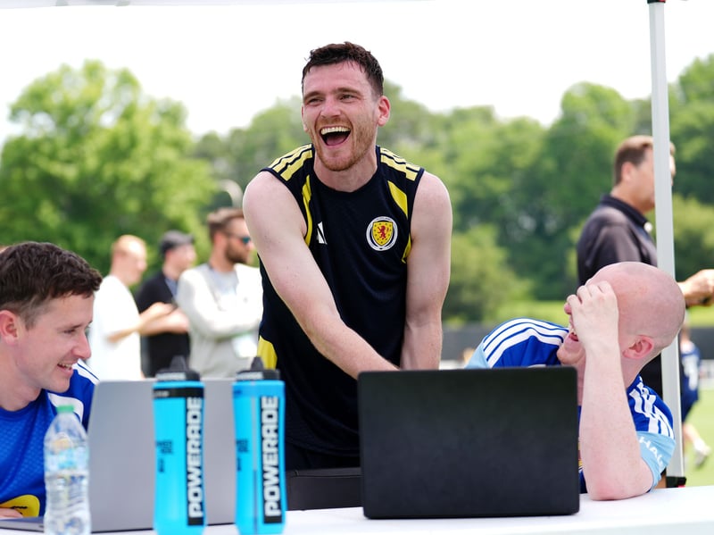 Scotland's Andy Robertson (centre) during a training session at the Atrium Health Training Ground in Charlotte, North Carolina.