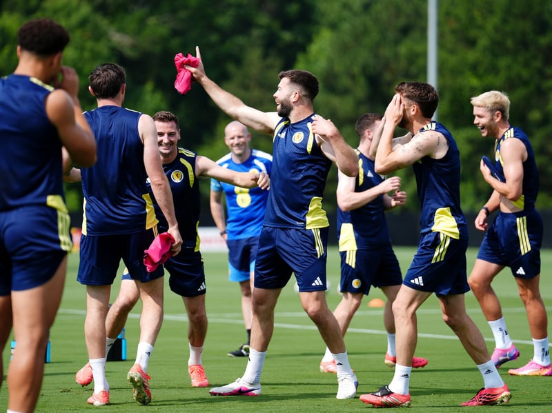 Scotland's Grant Hanley (centre) during a training session at the Atrium Health Training Ground in Charlotte, North Carolina.
