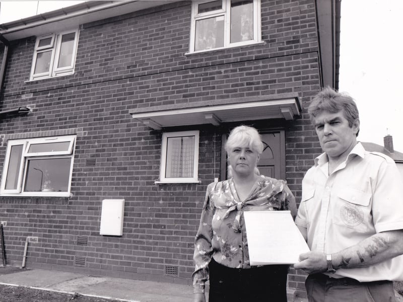 July 1992 and tenants on the Belle Isle North estate lashed out at  the treatment they had received during restoration work on their homes. Shoddy workmanship, houses left without power and water and an off hand attitude by some workers and council liaison officers were among a catalogue of complaints from residents. Pictured are Colin and Jean Holliday outside their home.