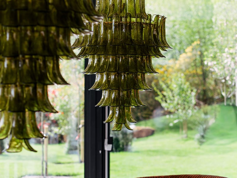 The new glass lighting in the Garden Room restaurant.