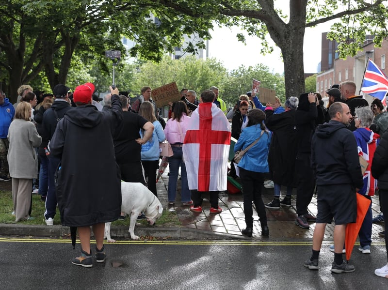A large crowd of people attended the protest on Winston Churchill Avenue.